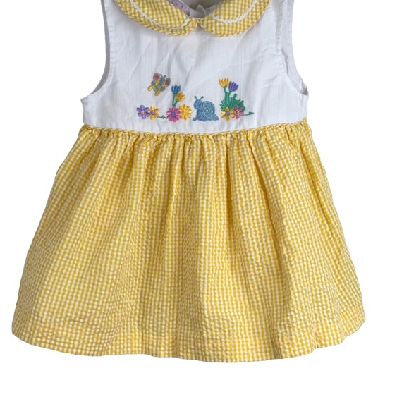 VTG 90s Samara Dress 24M Embroidered Snail Yellow Gingham Cottage Collared Twee - Picture 7 of 7